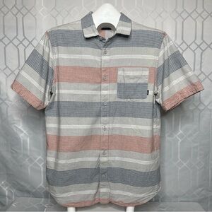 Vans "Off The Wall" Striped Button Down Shirt - Red, Blue, Grey - Size Medium